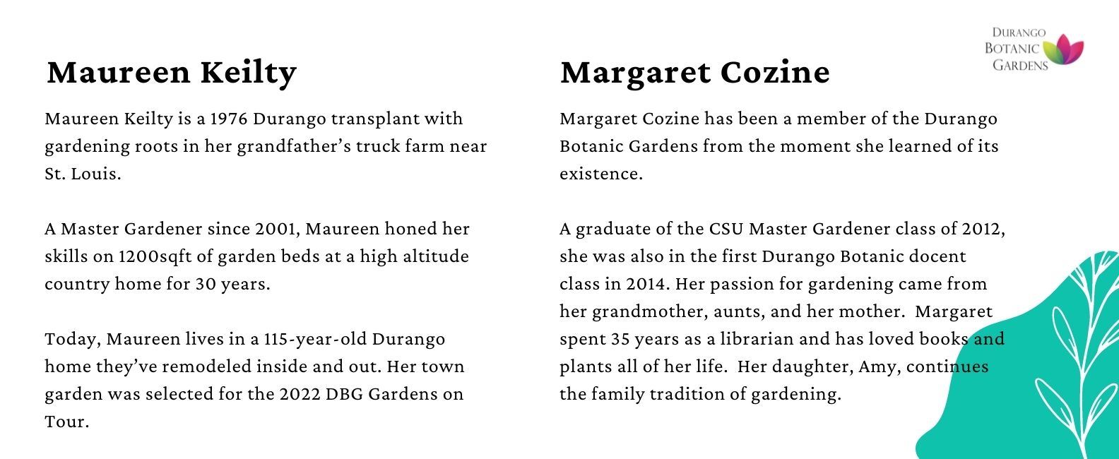 Maureen Keilty and Margaret Cozine bios